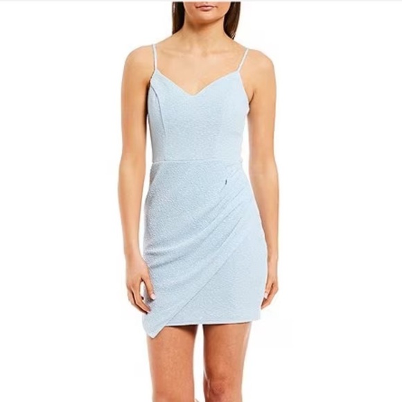 Midnight Doll Low Back Wrap Dress Glitter Pleated, Tie Back Faux Wrap Mini Dress - Picture 1 of 9